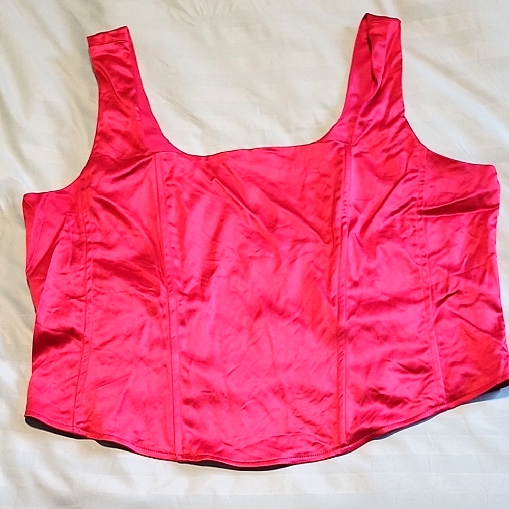Vibrant Pink Sleeveless Corset Crop Top 2X